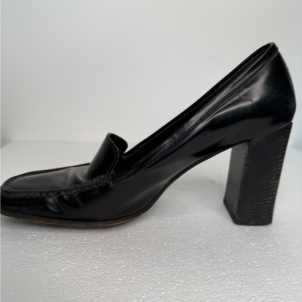 Prada Vintage, Late 1990, Glossy Black Leather block heels pumps , Sz 8.5 - Picture 9 of 13